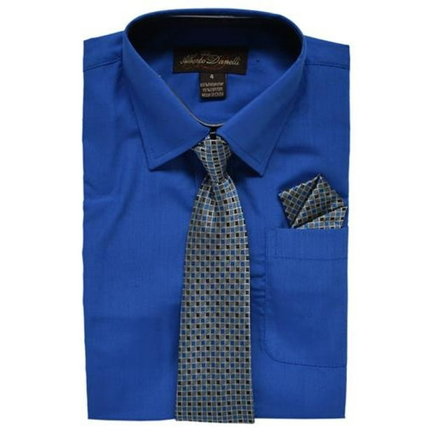 Alberto Danelli Boys Long Sleeve Dress Shirt with Matching Tie and Handkerchief